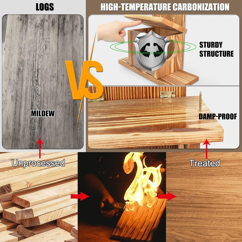 Carbonized Wood Squirrel Feeder Durable Squirrel House Box for Backyard Garden~