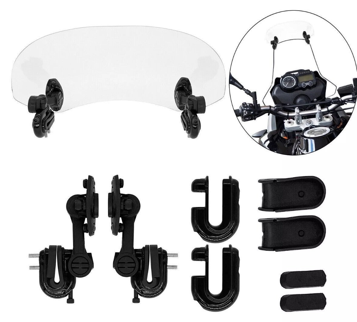 Motorbike Motorcycle Clip On Windshield Wind Screen Deflector Extension Spoiler