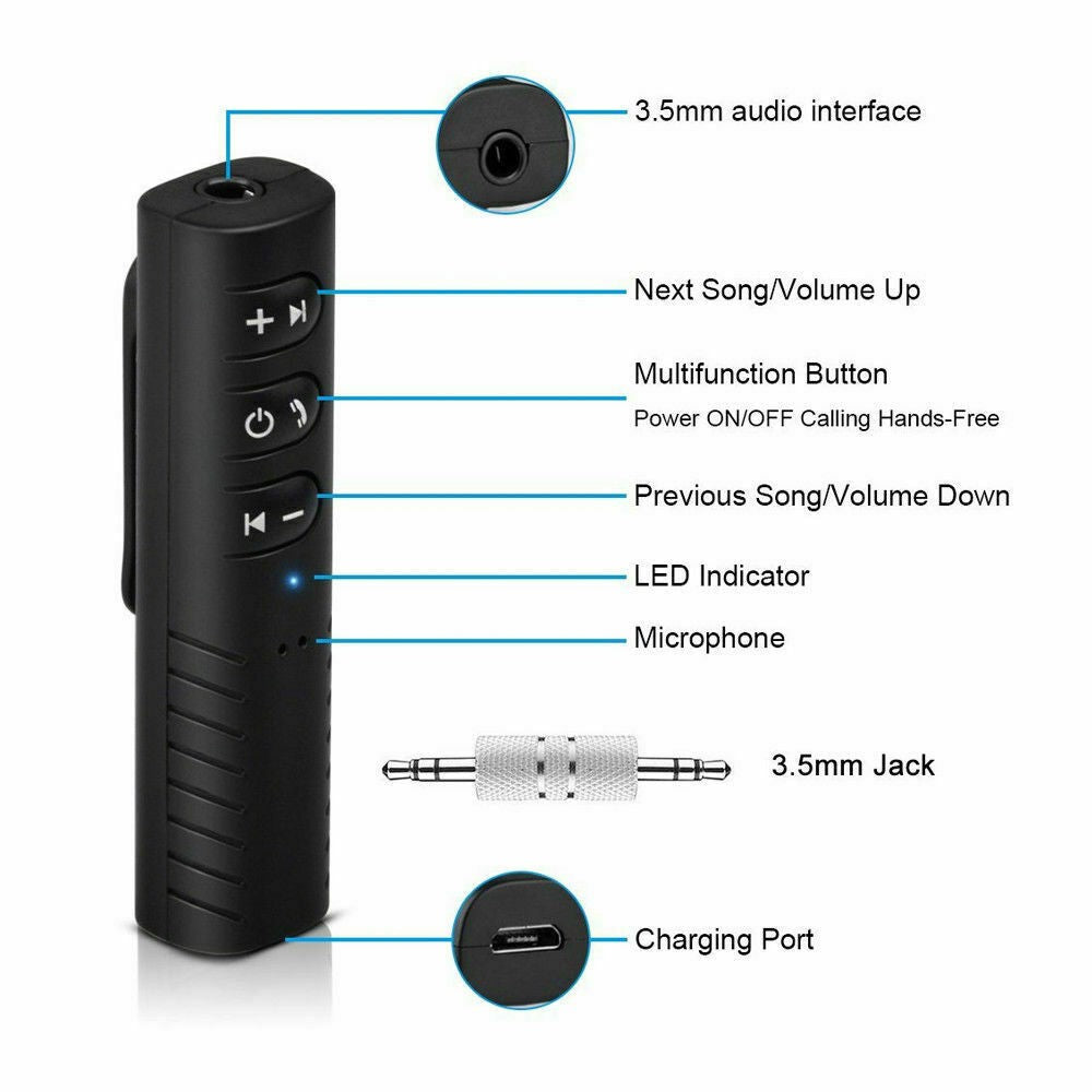 Wireless Bluetooth v5.0 Transmitter Stereo Music 3.5mm Adapter AUX Car Receiver