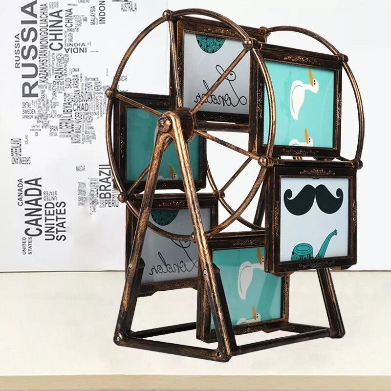 Rotating Ferris Wheel Photo Frame 12-Slot Vintage Wedding Carousel Picture Frame