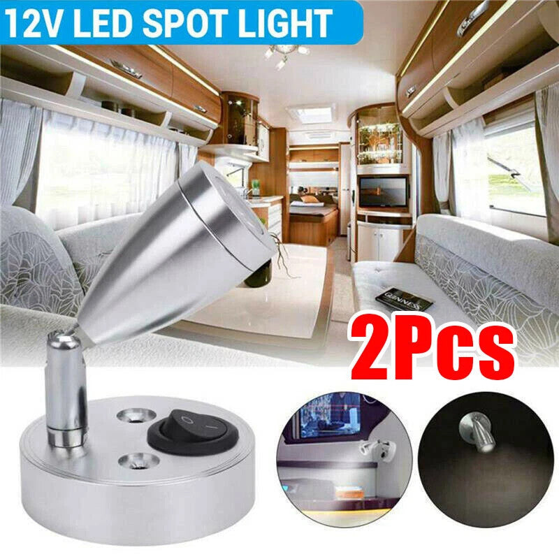 2Pc 12V LED Interior Spot Reading Light Switch Camper Van Caravan Boat Motorhome