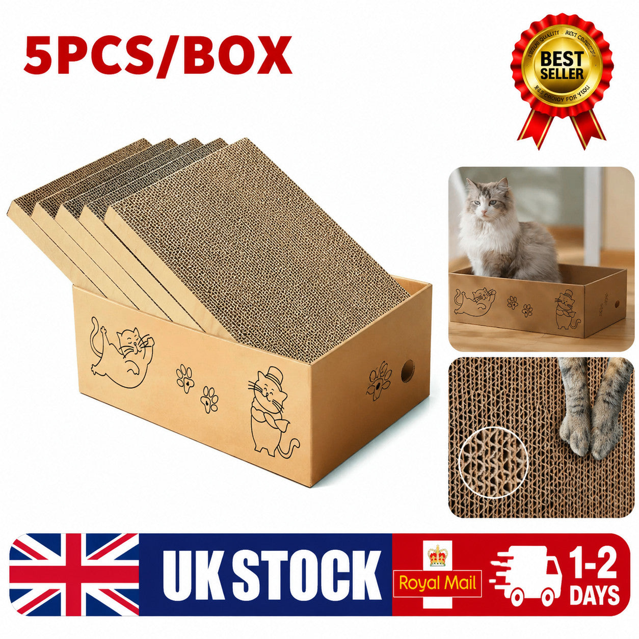 5PC Cat Scratcher Cardboard Scratching Pad Board Corrugated Sofa Bed Protector
