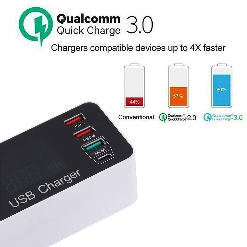 LCD Display Station Hub with UK Plug 8 Multi-Port USB Fast Quick Charger Adapter