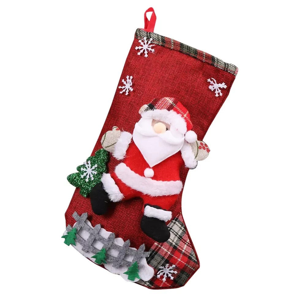 4x Jute Hessian Christmas Stocking Santa Sock Sack Xmas Gift Bag Tree Decoration