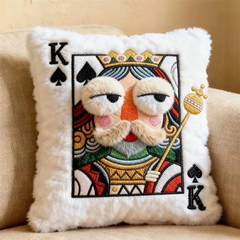 Adorable Plush Embroidered Poker JQK (Jack,Queen,King) Cushion - Soft Bed Pillow