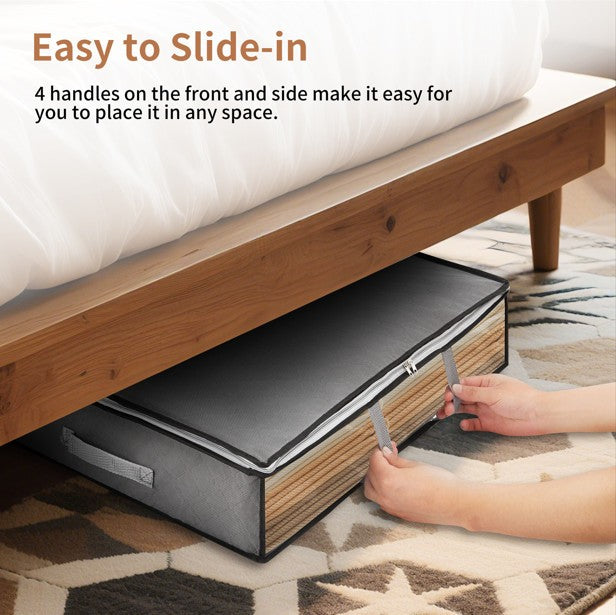 4 Pack Foldable Under-Bed Storage Boxes with Lid  Fabric Underbed Containers