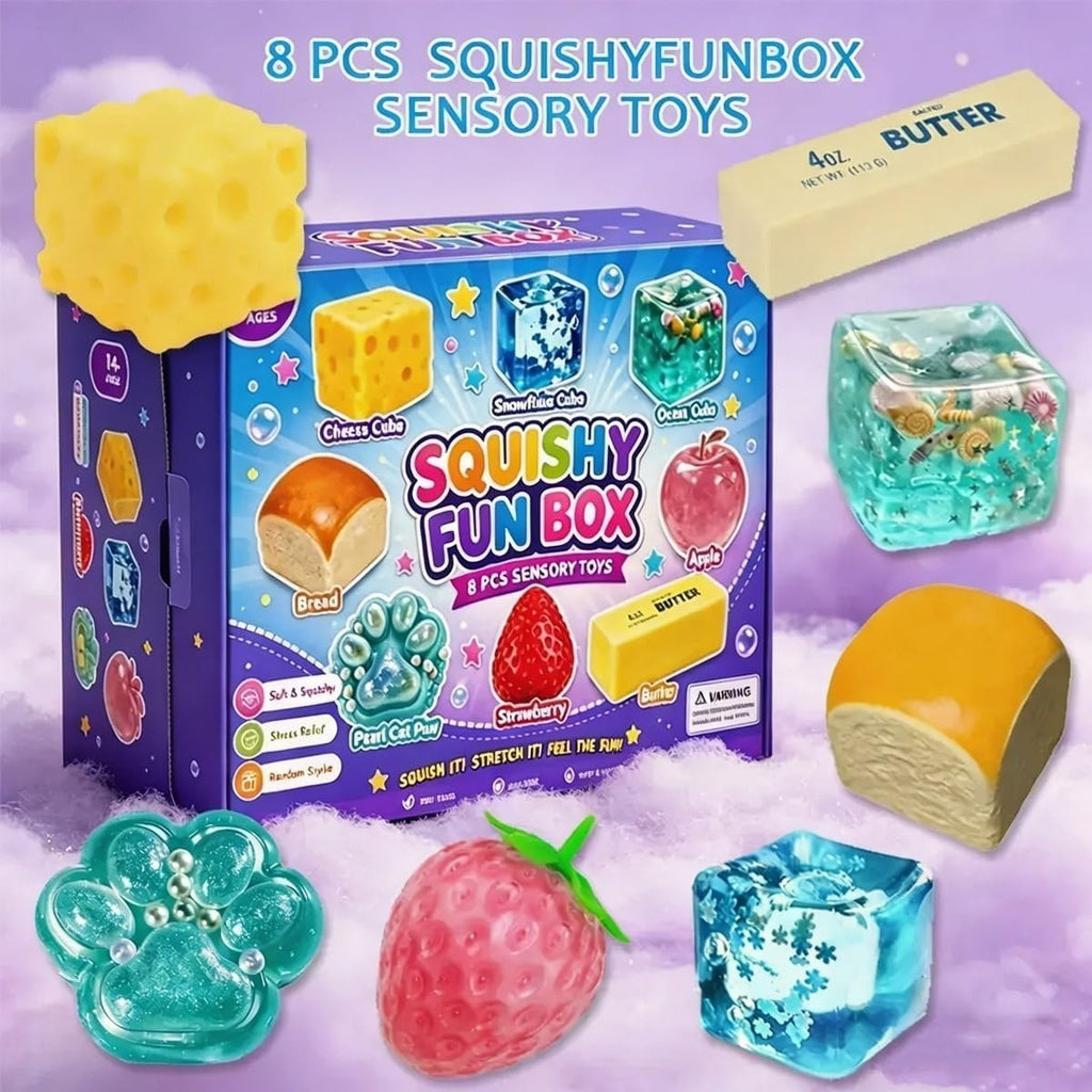 8-Piece Set Mystery Squishy Box Malt Sugar Stress Relief Fidget Toys UK