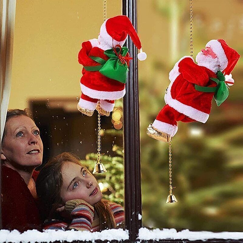 Electric Climbing Ladder Santa Claus Christmas Xmas Music Figurine Party Decor
