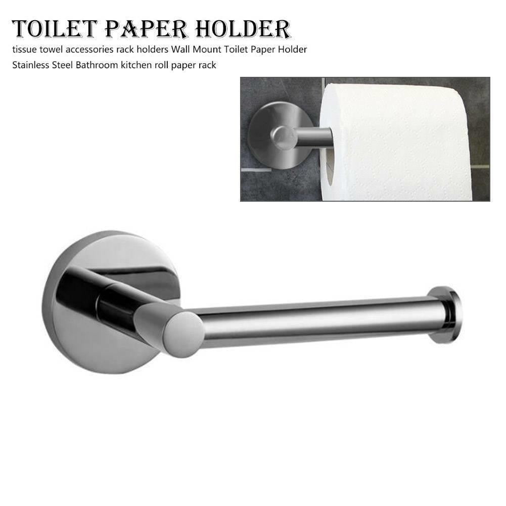 Wall Mounted Toilet Roll Holder Chrome Tissue Paper Stand Bathroom Bar Round