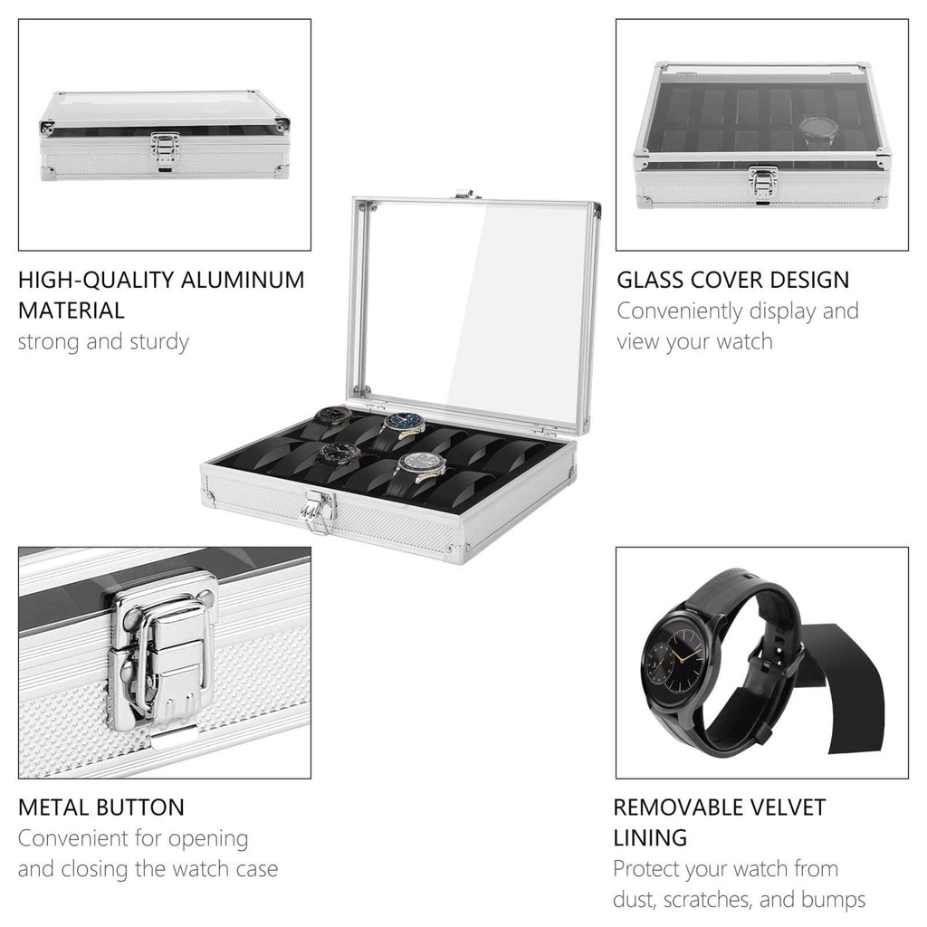 12 Aluminum Wristwatch Watch Jewellery Display Storage Case Box Transparent