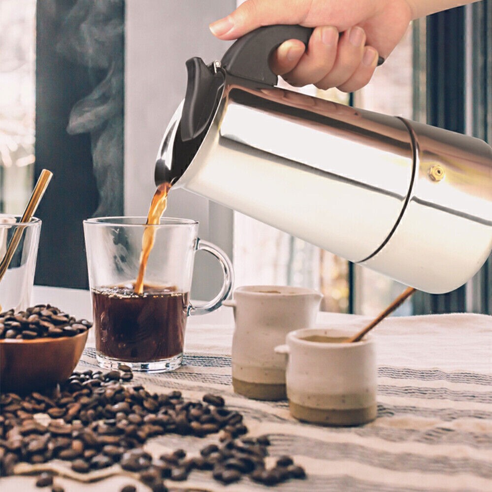 4 Cup Stainless Steel Espresso Maker Cup Stove Top Coffee Percolator Moka Pot