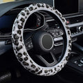 Leopard Print Fluffy Warm Car Steering Wheel Cover Plush Fuzzy Girls Universal