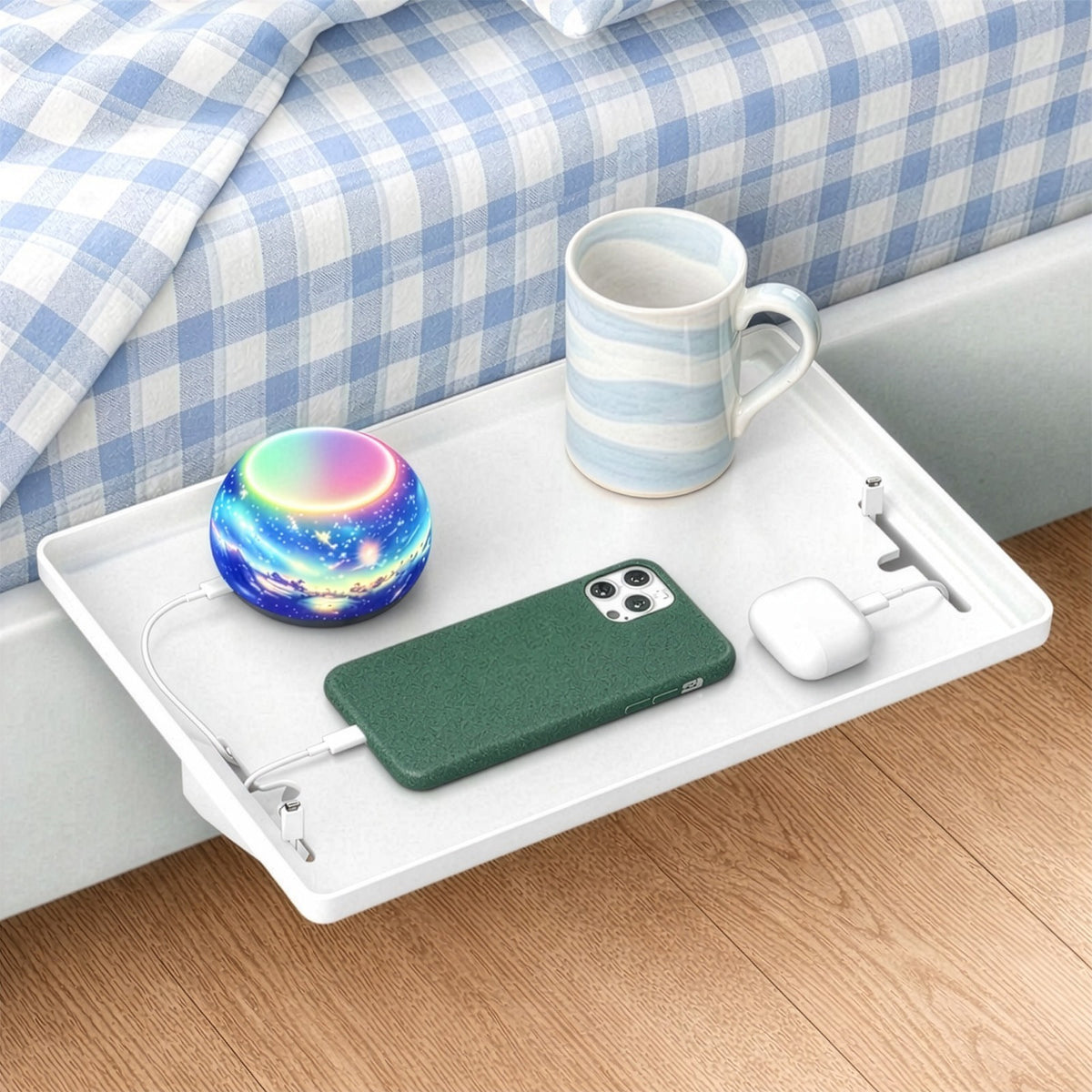 Clip-On Bedside Shelf for Bunk Beds – Black Space-Saving Nightstand Tray