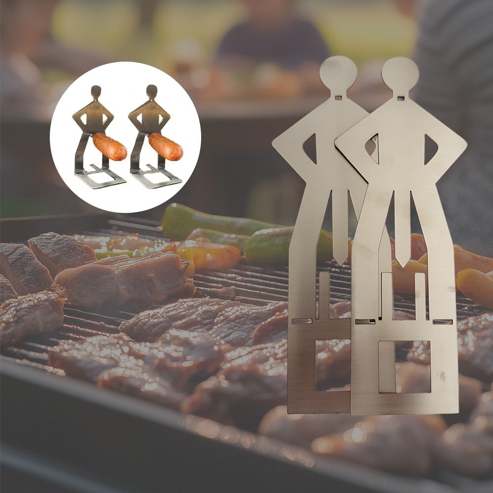 BBQ Accessories Novelty Men Shaped Stainless Steel Hot Dog Sausage Holder Rack