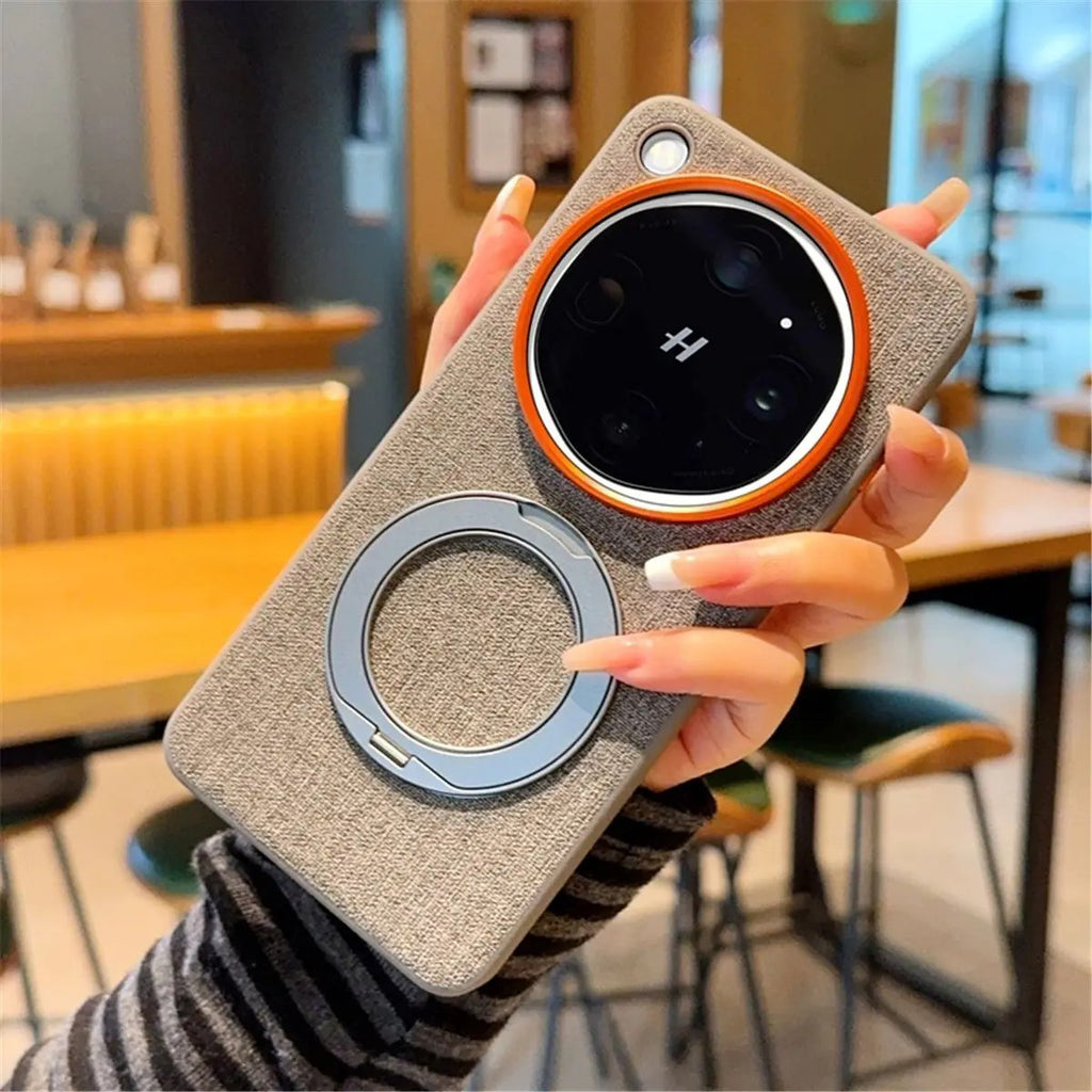 Matte Textile Leather Case OPPO Find X9 Ultra Magnetic 360 Rotate Bracket Cover