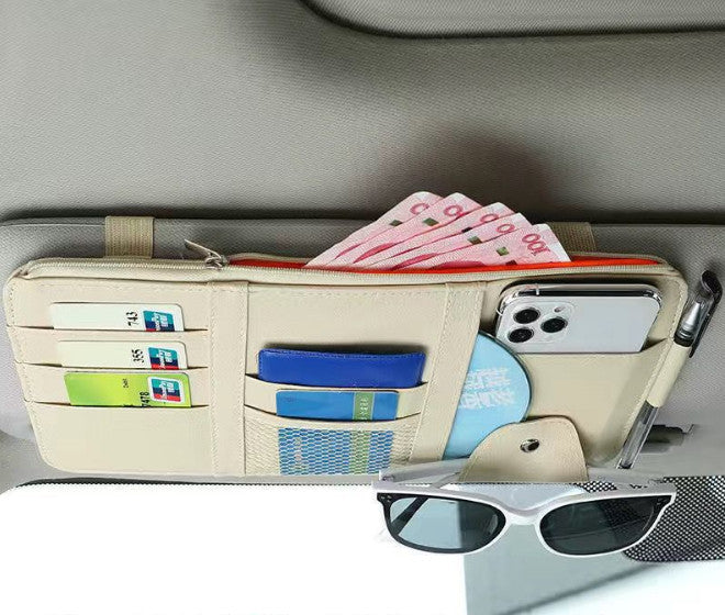 Car Sun Visor Organizer Auto Pen Business Card Holder CD Storage Box Bag Black