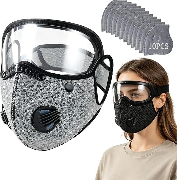 Reusable Carbon Filter Dust Mask with Adjustable Goggles, With 5-Layer Filter
