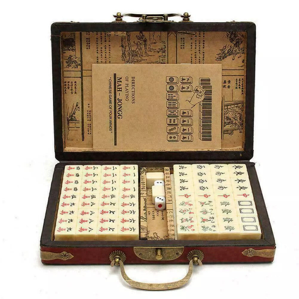 Mahjong Rare 144 Tiles Mah-Jong Set Piece w/ English Instructions Vintage