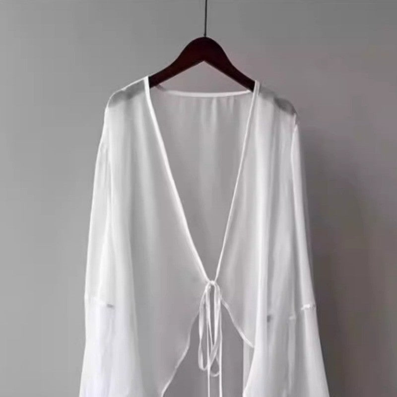Lady Sheer Mesh Midi Shrug Jacket Thin Long Sleeve Shrug Cardigan Top Front Open