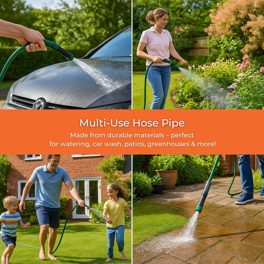 15M Garden Hose Pipe Set With Nozzle, Fittings and 4 Spray Patterns