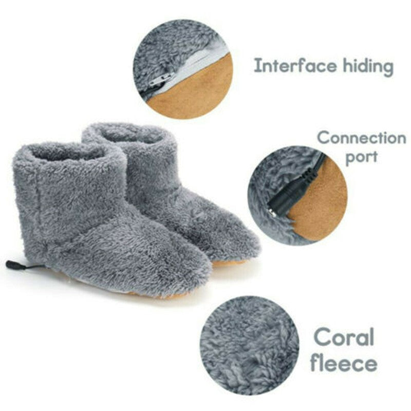Electric USB Warmer Foot Shoe Plush Slipper Feet Heat Washable Sock Shoes Unisex