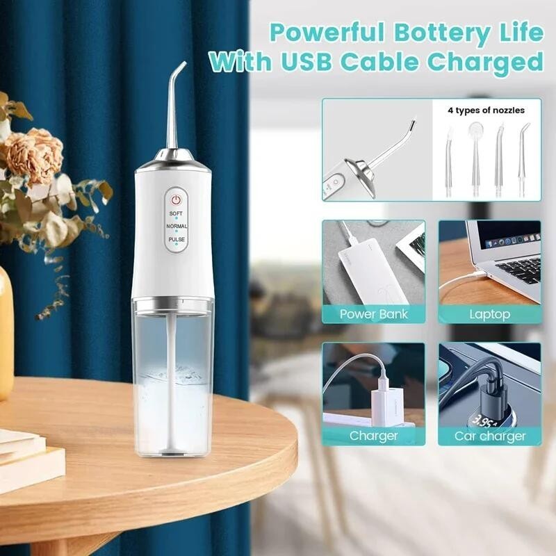 Cordless Dental Water Flosser with Jet 4 Tips Floss Oral Cleaner Irrigator Teeth