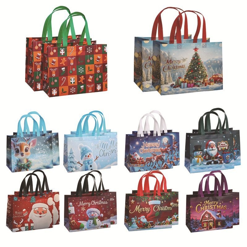 Xmas 16Pack Large Gift Bags Reusable Non‑Woven Christmas Party Tote With Handles