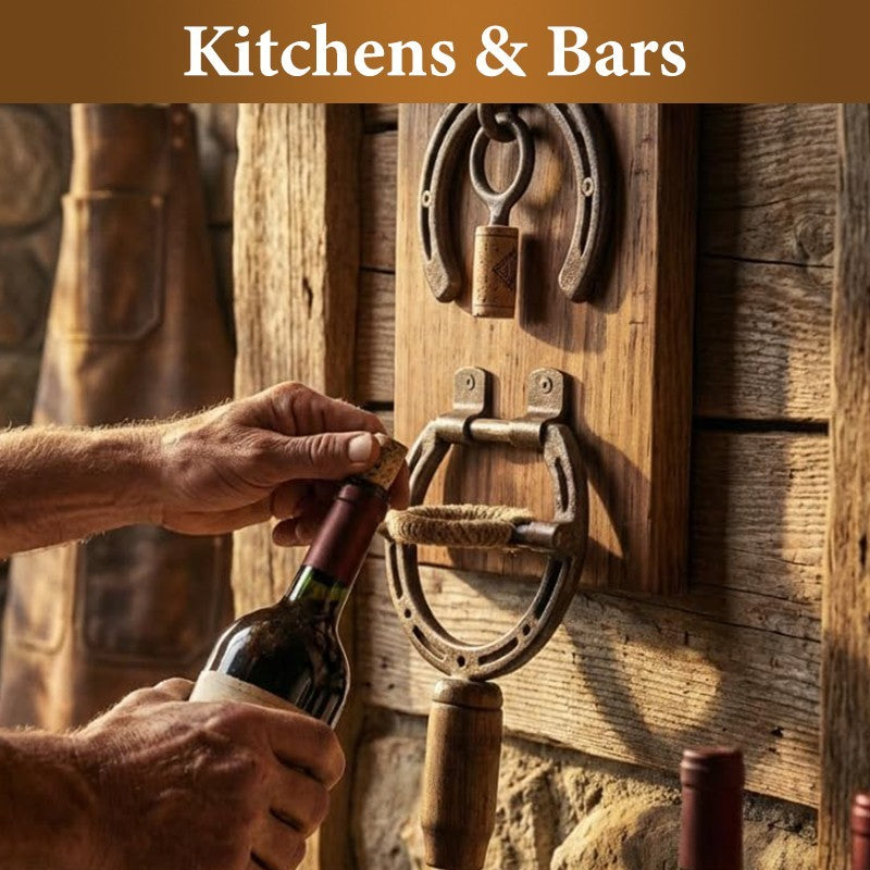 Rustic Horseshoe Wine Opener Corkscrew Wall Mounted