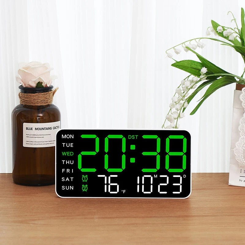 Desk Wall Clock Digital Alarm Clock LED Display with Temperature Date Week
