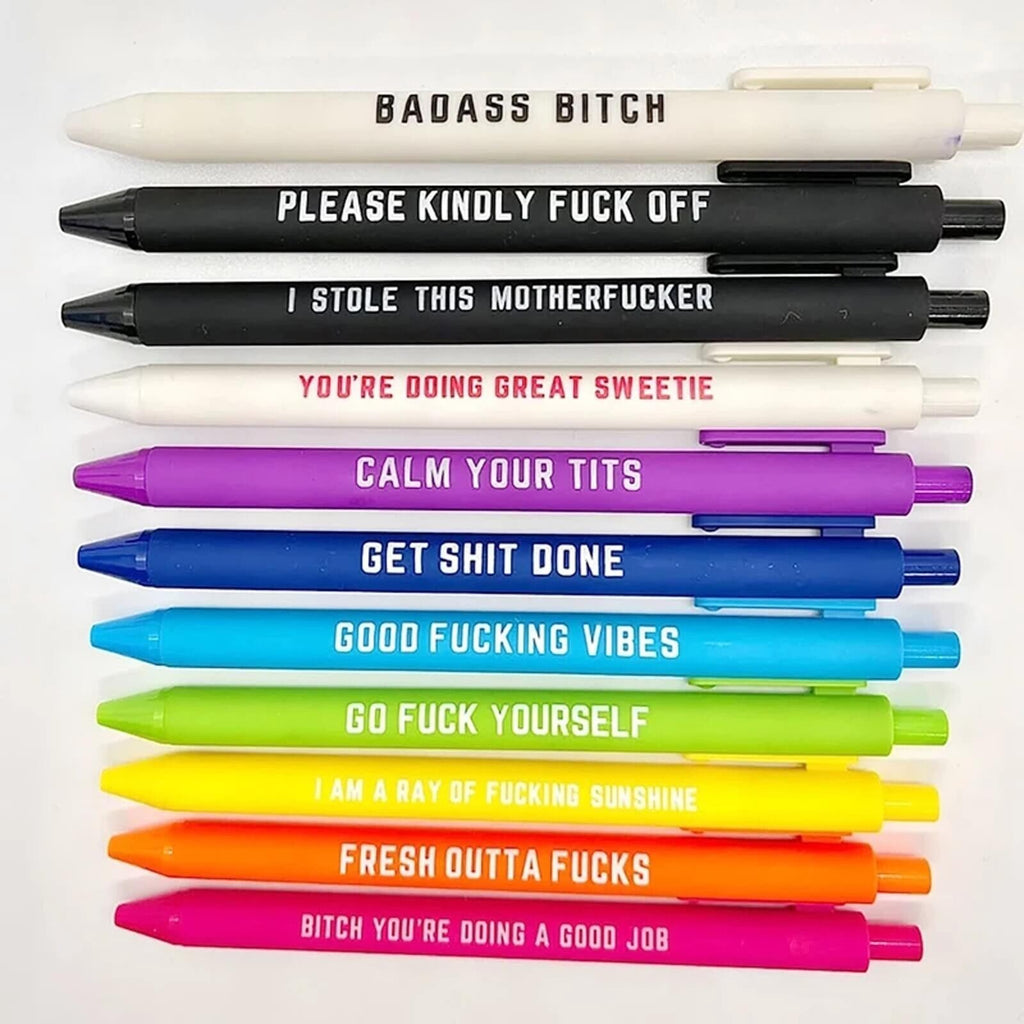 11PCS Funny Pens Swear Word Black Ink Writing Pen Funny Diary Gift Pen Set