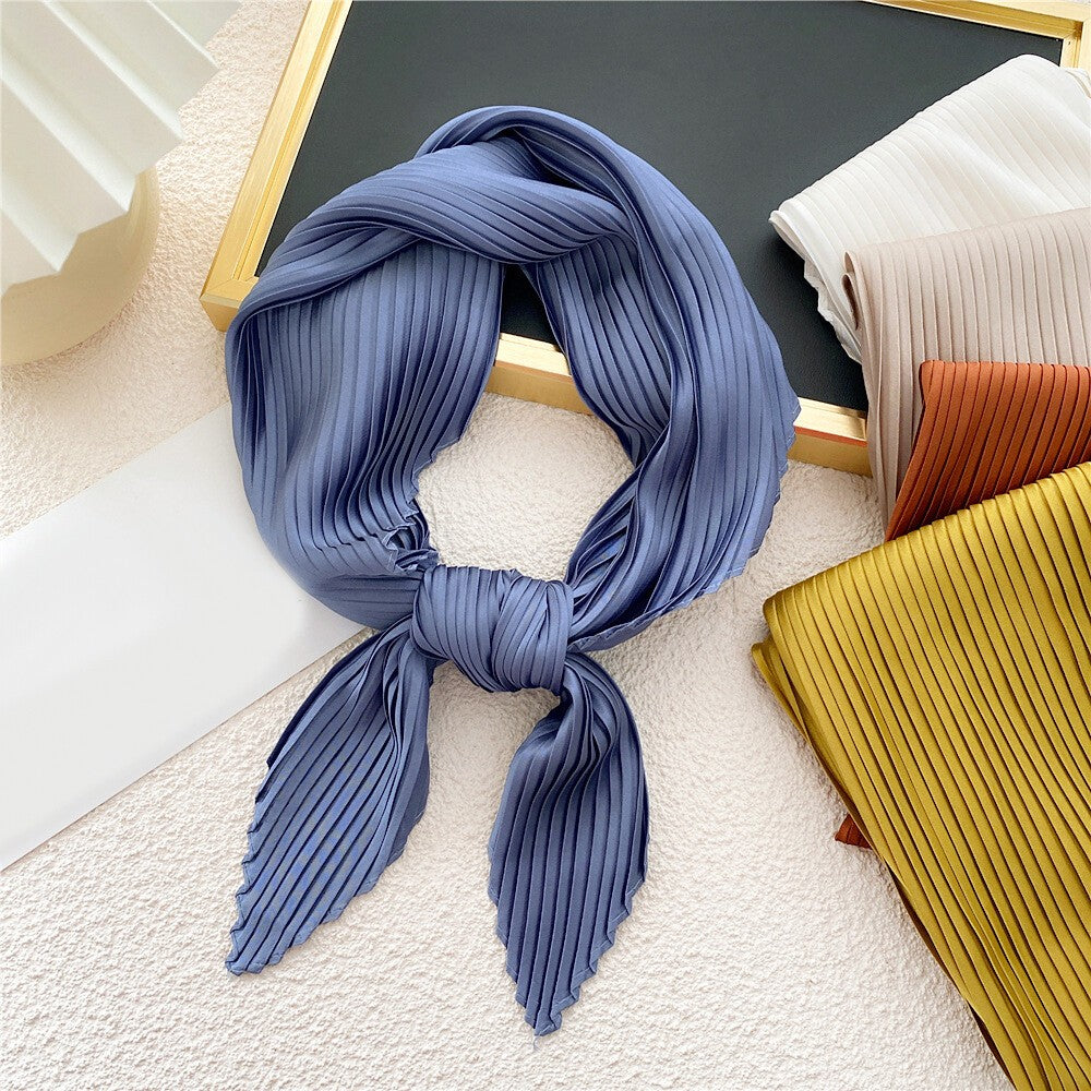 Wrinkled Small Scarf Women's Thin Scarves Pleated Neck Cover Scarves Solid Color