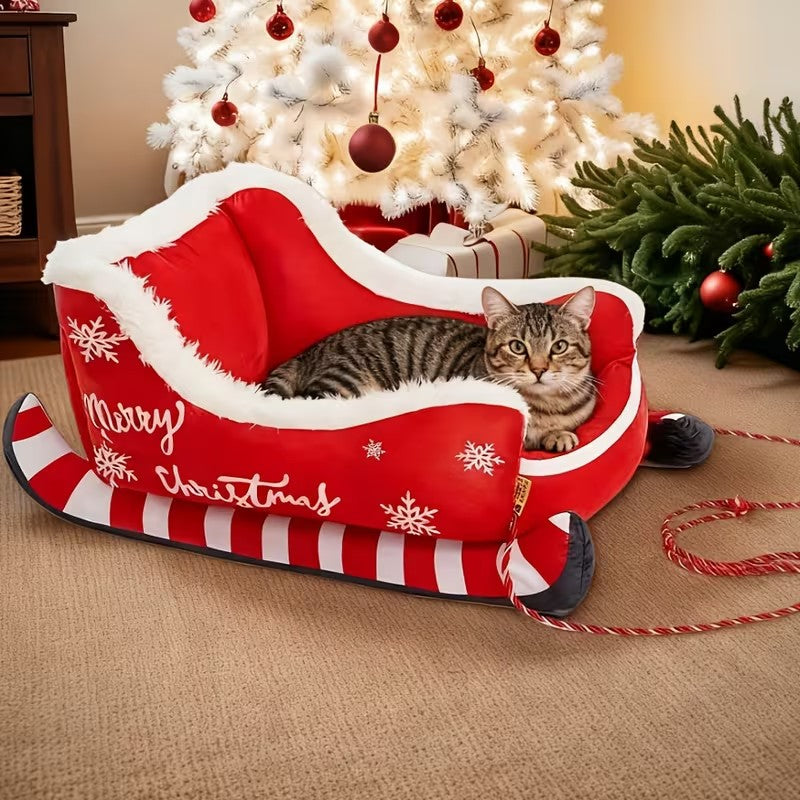 Luxury Santa’s Sleigh Pet Bed – Festive Dog & Cat Christmas Bed