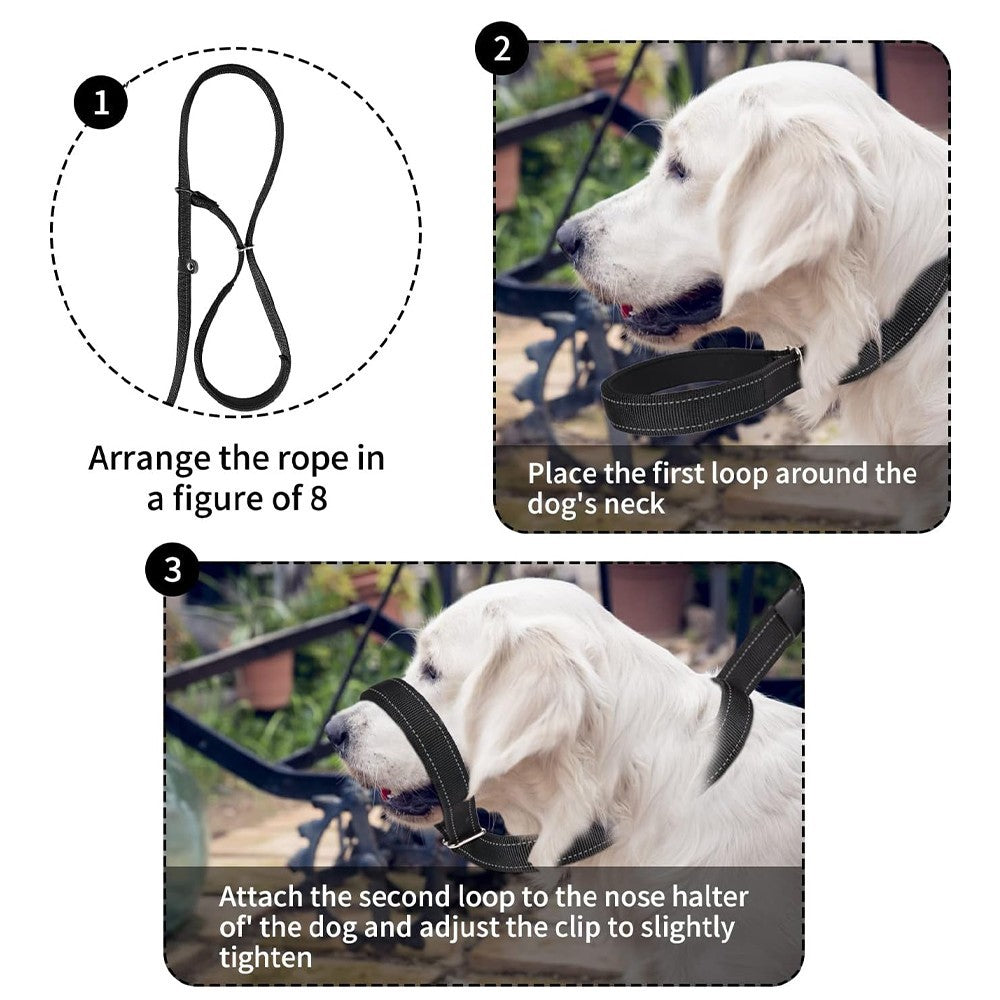 180cm Figure of 8 Anti Pull Dog Lead Padded Nose Stop Pulling Training Slip Lead