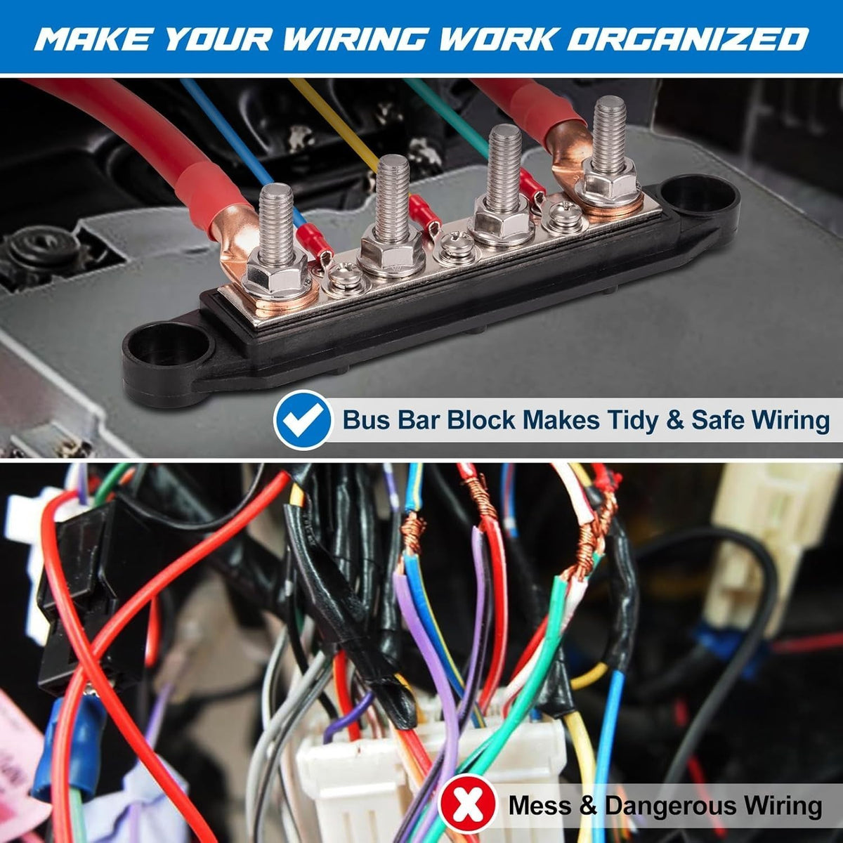 2pcs 12V 250A 4 Post Busbar Bus Bar Power Distribution M8 Red and Black Pair UK