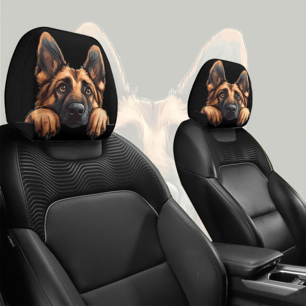 2pcs Realistic German Shepherd Puppy Car Headrest Covers Car Interior Decor