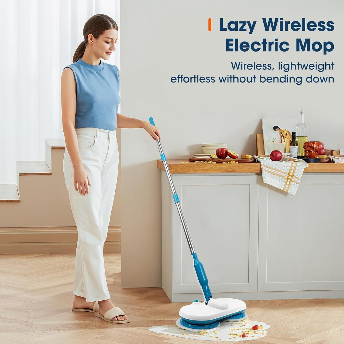 Cordless Electric Floor Mop – Dual Spin Cleaner Kits with Handle Scrubber Tool