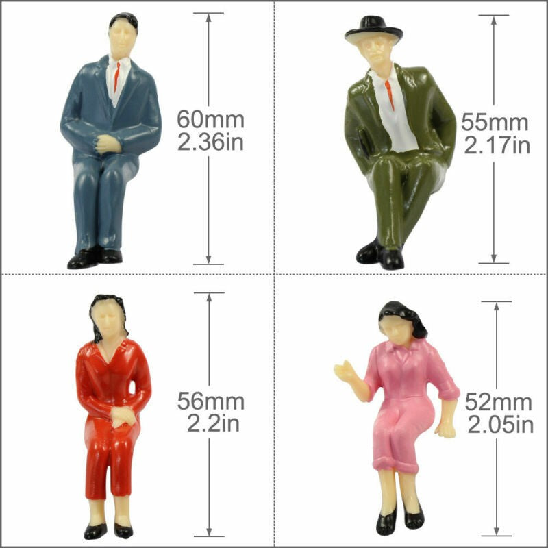 50pcs Model Train G scale Sitting Figures 1:25 Painted Seated People 7 Poses
