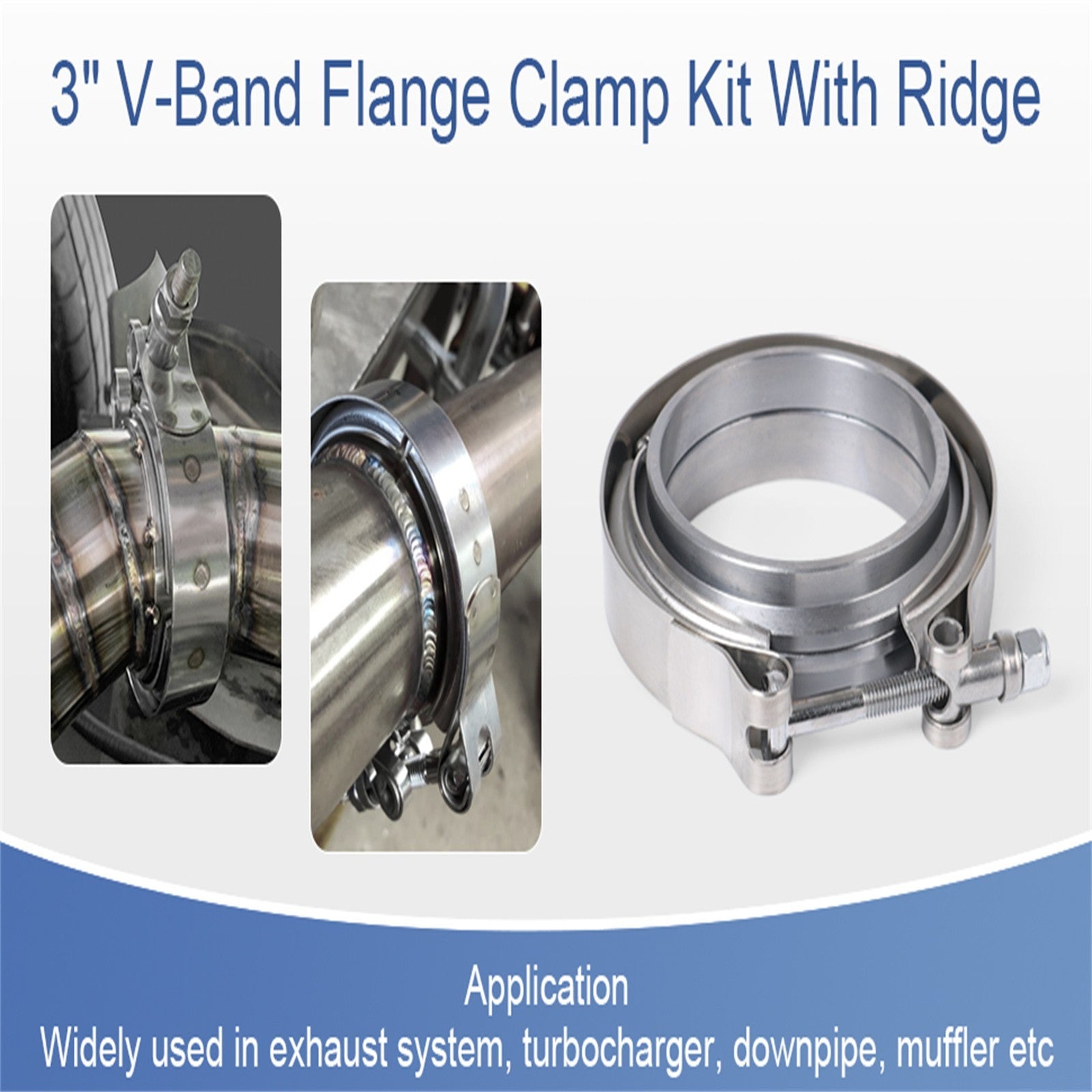 76mm 3" Inch V-band Clamp + Flanges Complete Stainless Steel Exhaust Turbo Hose