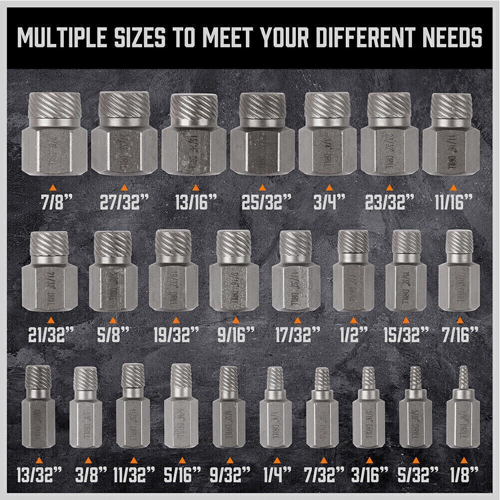 25 Piece Damaged Screw Extractor Set Multi-Spline Easy Out Broken Bolt Remover