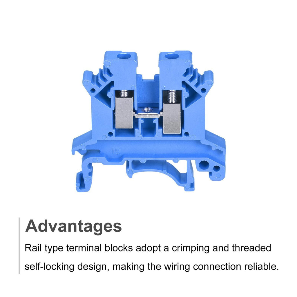 DIN Rail Mount Terminal Blocks Screw Type Clamp Blue UK2.5B Pack of 20