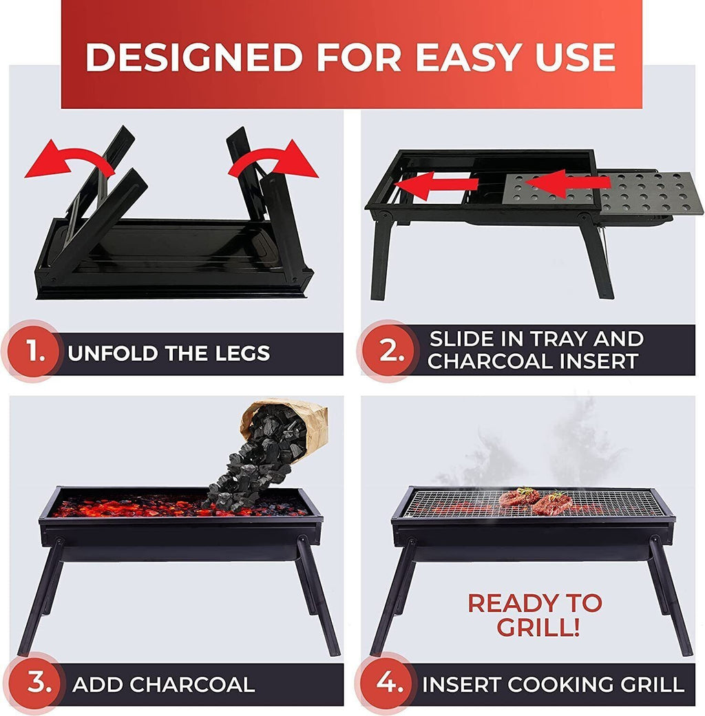 Portable Folding Charcoal BBQ Barbecue Camping Grill Travel Picnic Outdoor UK