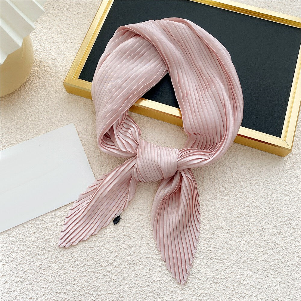 Wrinkled Small Scarf Women's Thin Scarves Pleated Neck Cover Scarves Solid Color