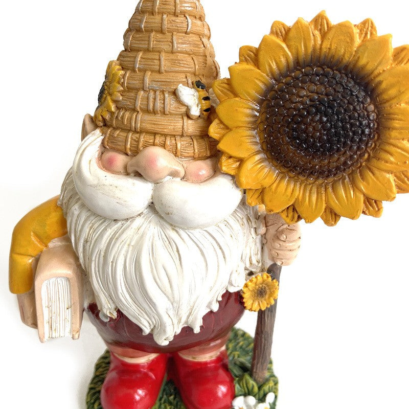 Gnome Garden Statue Dwarf Sunflower Bee Outdoor Yard Home Ornament Gift 15cm