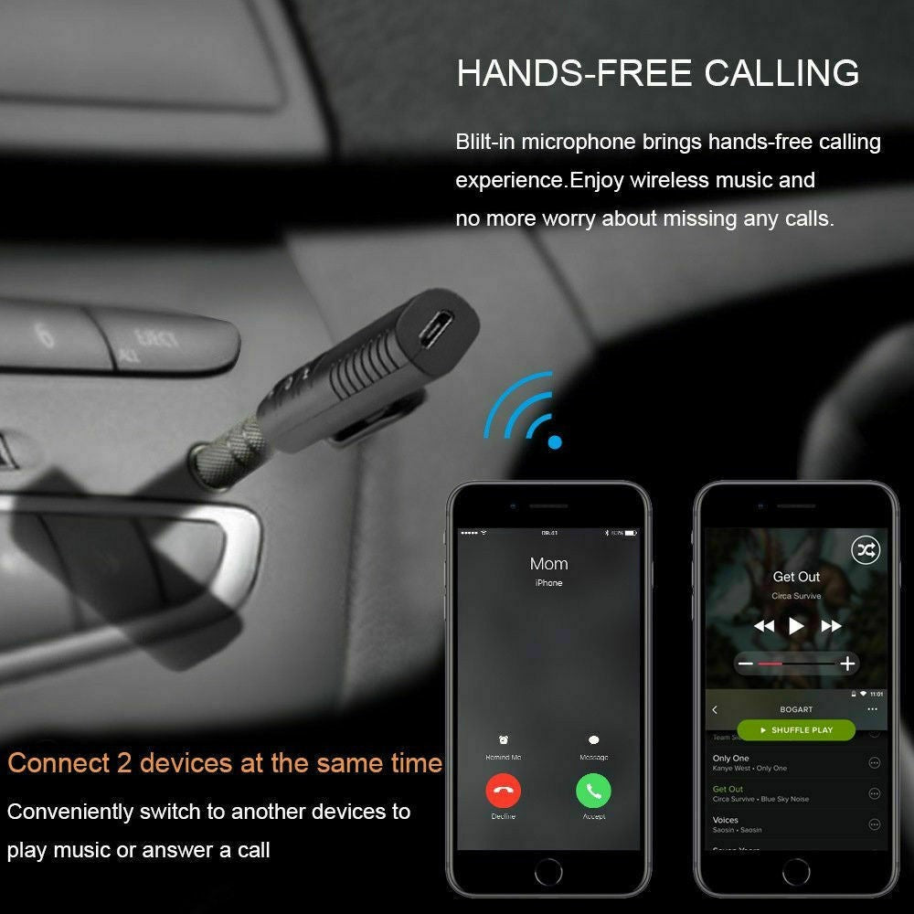 Wireless Bluetooth v5.0 Transmitter Stereo Music 3.5mm Adapter AUX Car Receiver