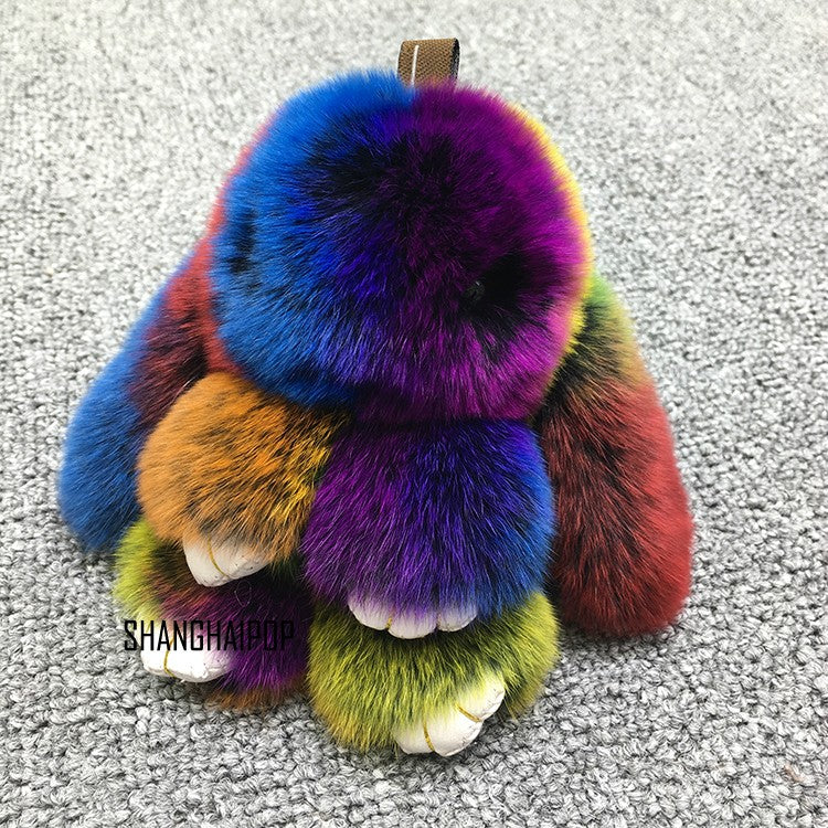 Cute Rabbit Fur Bunny Fluffy Rabbit Keyring Bag Pendant Keychain Furry Colorful
