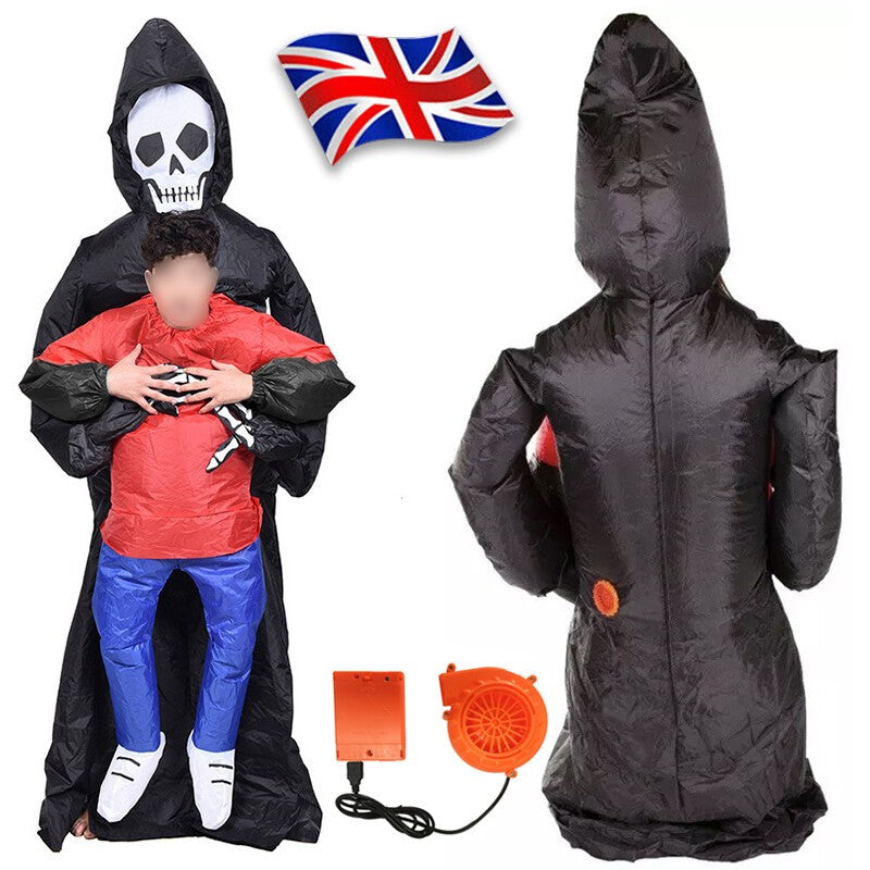 Adult Inflatable Grim Reaper Fancy Dress Costume Mens Halloween Skeleton Costume