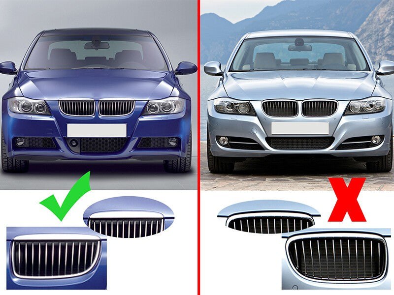 FOR BMW 3 SERIES E90 E91 DUAL SLAT GLOSS BLACK FRONT KIDNEY GRILLE 05-08 PRE-LCI