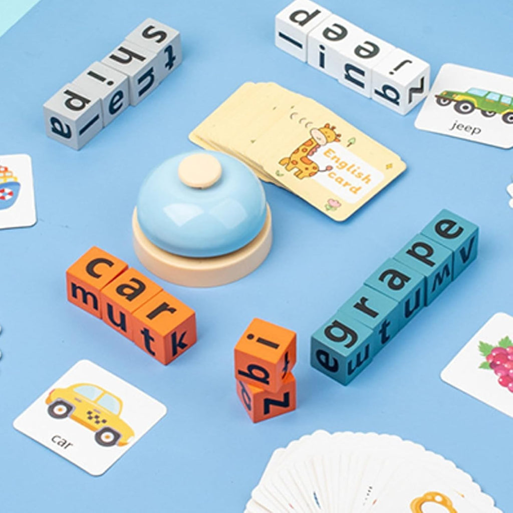 Word Race Spelling Game For Kids - Alphabet Puzzle Set With Flash Cards