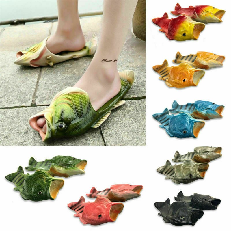 Unisex Funny Fish Shower Slippers Sandals Holiday Beach Flip Flops Slides Shoes