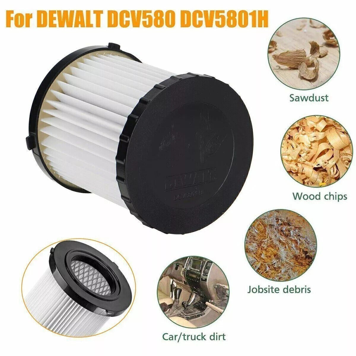 1-4Pcs HEPA Cartridge Filter Compatible with Dewalt DCV580 DCV581h DCV584l Model